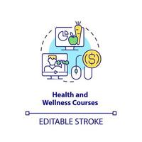 Health and wellness courses concept icon. Fitness and nutrition. Online tutorial idea abstract idea thin line illustration. Isolated outline drawing. Editable stroke. vector