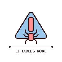 Virus warning pixel perfect RGB color icon. Malicious software. Antivirus program precaution. Isolated vector illustration. Simple filled line drawing. Editable stroke.