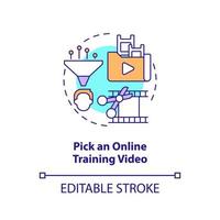 Pick online training video concept icon. Creating educational video abstract idea thin line illustration. Isolated outline drawing. Editable stroke. vector