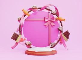 Fondo de chocolate de podio de san valentín de render 3d foto