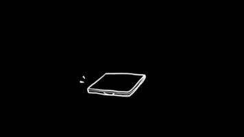 Aperto il computer portatile animazione mano disegnato animazione nel scarabocchio arte stile. semplice dispositivo nel bianca schema ictus metraggio per copertura video