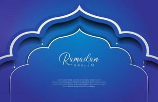 fondo de ramadan kareem con ilustración de vector de estilo de lujo de color blanco y azul