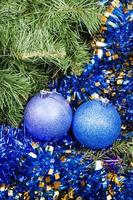 blue violet Christmas baubles, tinsel, Xmas tree 7 photo