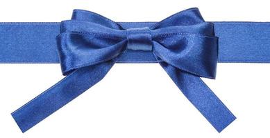 real blue satin bow with square cut ends on ribbon photo