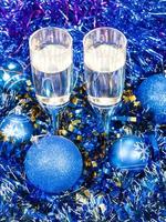 above view of goblets in blue Xmas decorations photo