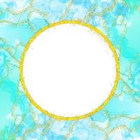 Blue Green Watercolor Alcohol Ink With Circle Gold Glitter Frame Holiday Bokeh Background photo