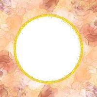 Orange Yellow Watercolor Alcohol Ink With Circle Gold Glitter Frame Holiday Bokeh Background photo