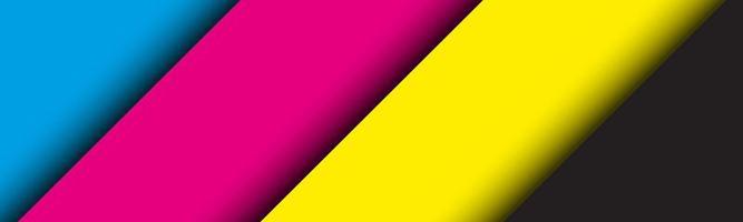 Encabezado de material moderno negro con capas superpuestas con colores CMYK. banner para su negocio. vector de pantalla panorámica abstracta