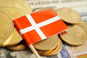 Stack of coins money with Denmark flag, finance banking concept photo