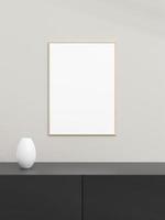 Photo frame mockup on black table. Poster mockup. Clean, modern, minimal frame. Minimalist background. Blank picture frame mockup. 3d rendering.