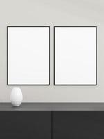 Photo frame mockup on black table. Poster mockup. Clean, modern, minimal frame. Minimalist background. Blank picture frame mockup. 3d rendering.