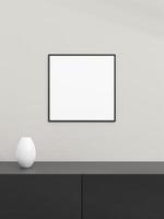 Photo frame mockup on black table. Poster mockup. Clean, modern, minimal frame. Minimalist background. Blank picture frame mockup. 3d rendering.
