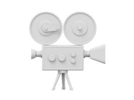 Vintage white cartoon style movie camera. Funny retro video camera. 3D rendering. Icon on white background photo