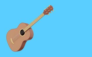 Realistic acoustic guitar. 3D rendering. Icon on blue background, space for text. photo