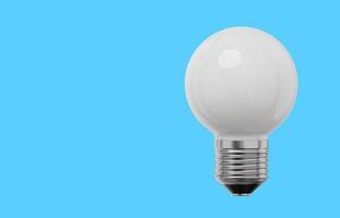 Realistic white light bulb. 3D rendering. Icon on blue background, text space. photo