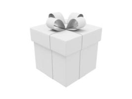 Realistic white gift box with ribbon. 3D rendering. Icon on white background photo