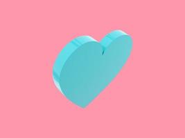 Flat heart. Symbol of love. Blue mono color. On a solid pink background. Top view. 3d rendering. photo