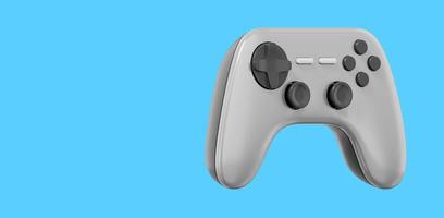 Realistic console game controller. Gray icon on blue background with space for text. 3D rendering. photo