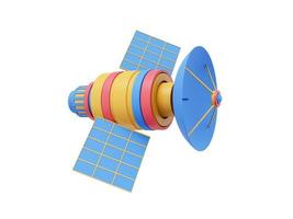 Space satellite with an antenna. Orbital communication station intelligence, research. 3D rendering. Multicolored icon on white background photo