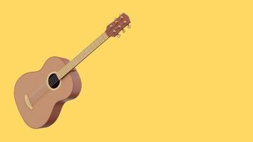 Realistic acoustic guitar. 3D rendering. Icon on yellow background, space for text. photo