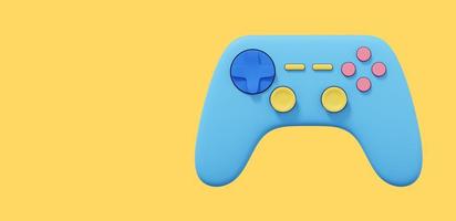 Realistic console game controller. Multicolored icon on yellow background with space for text. 3D rendering. photo