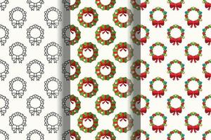 Pack of colorful seamless vector patterns of Christmas wreath