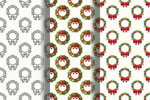 Pack of colorful seamless vector patterns of Christmas wreath