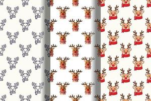 Set of vivid seamless patterns of Christmas deer for printing and wrapping vector