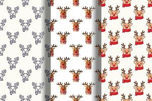 Set of vivid seamless patterns of Christmas deer for printing and wrapping vector