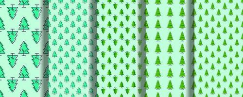 Pack of colorful seamless vector patterns of green tree