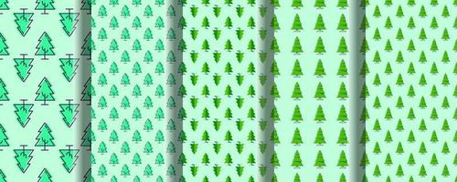 Pack of colorful seamless vector patterns of green tree