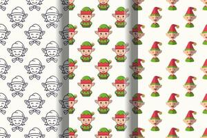 Pack of colorful seamless vector patterns of Christmas elf
