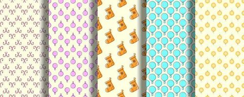 Set of vivid seamless patterns of candy, bauble, sock for printing and wrapping vector
