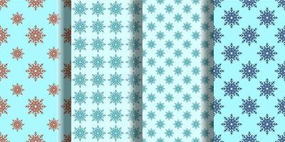 Collection of vibrant seamless vector geometrical patterns of snowflakes for web sites and printing