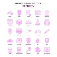 conjunto de 25 conjunto de iconos rosa de color plano de seguridad femenina vector