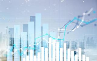 Graph on rows of coins for banking, finance on digital stock market financial exchange and trading graph. photo