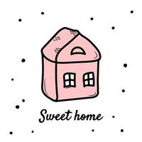 Christmas doodle home. Vector illustration on white background. Xmas hand drawn home with lettering