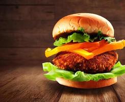 Chicken burger. Fresh tasty burger with fried chicken meat. photo