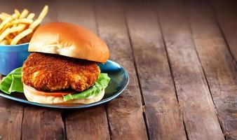 Chicken burger. Fresh tasty burger with fried chicken meat. photo