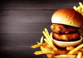 Chicken burger. Fresh tasty burger with fried chicken meat. photo