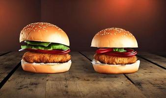 Chicken burger. Fresh tasty burger with fried chicken meat. photo