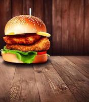 Chicken burger. Fresh tasty burger with fried chicken meat. photo