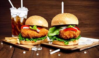 Chicken burger. Fresh tasty burger with fried chicken meat. photo