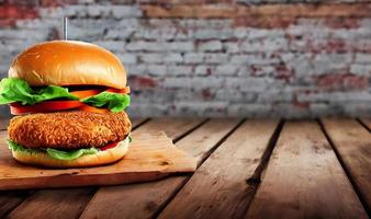 Chicken burger. Fresh tasty burger with fried chicken meat. photo