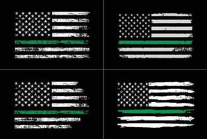 Thin Green Line Bundle With USA Flag Design vector