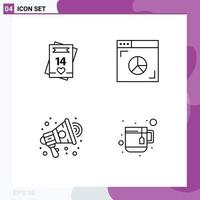 Set of 4 Modern UI Icons Symbols Signs for feb ads love graph marketing Editable Vector Design Elements