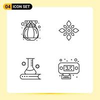 Pack of 4 creative Filledline Flat Colors of india science and education celebrate diwali science information Editable Vector Design Elements