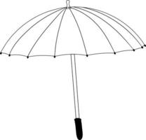 Black and white umbrella vector drawing isolated on white background.