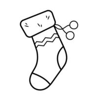 Christmas sock. Stocking for gifts in doodle line style. Hand drawn vector illustration isolated on white background.