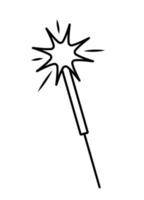 Burning sparkler. Christmas or New year decor element in doodle line style. Hand drawn vector illustration isolated on white background.